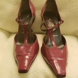 Prada Deep Red Heels With Pointed Toe